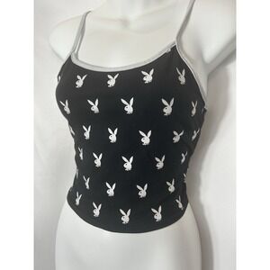 Womens Y2K Playboy Baby Tee Tank Top Size S Bunny Graphic Print Baddie Bratcore
